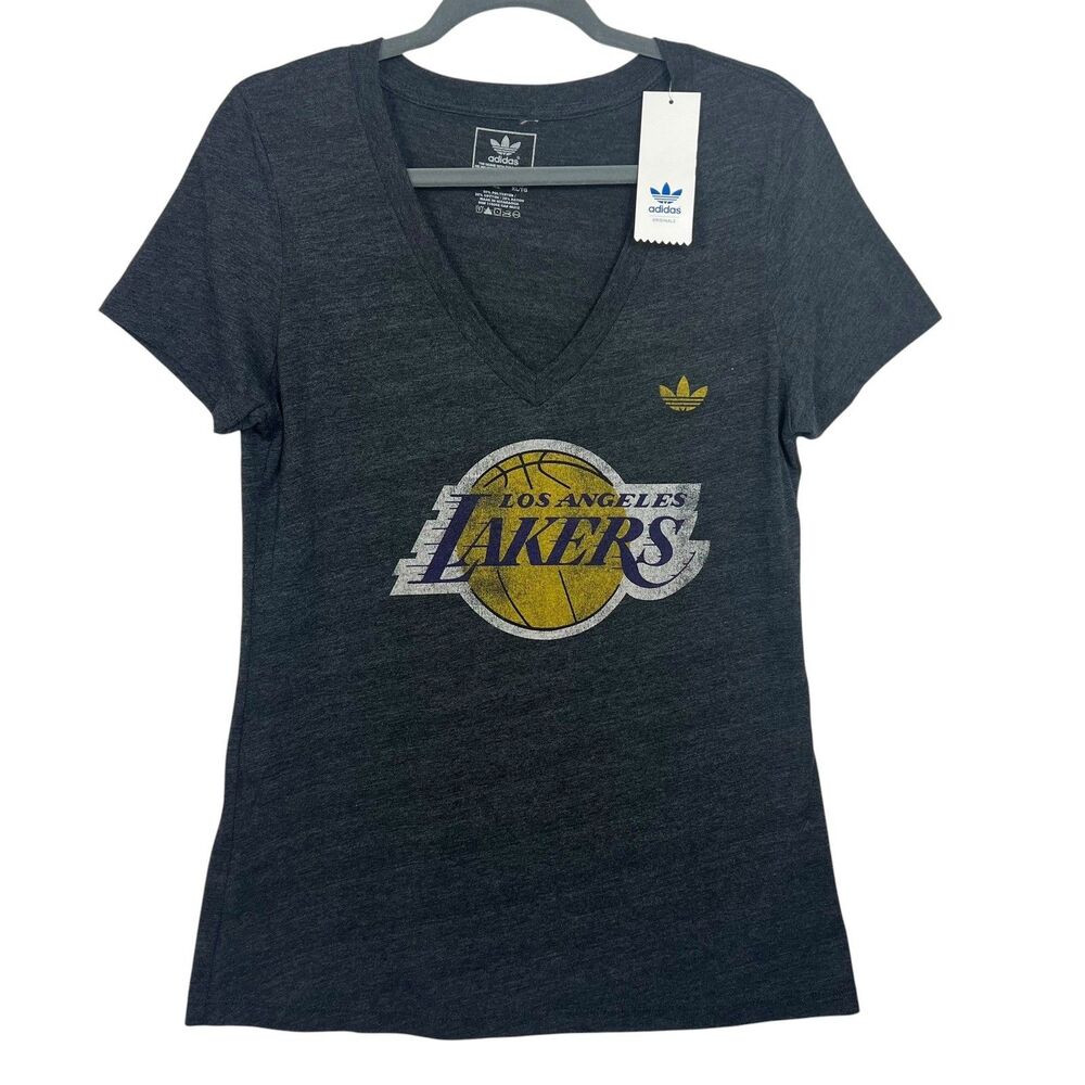 Adidas Originals Women's Los Angeles Lakers V-Neck T-Shirt Charcoal Grey XL
